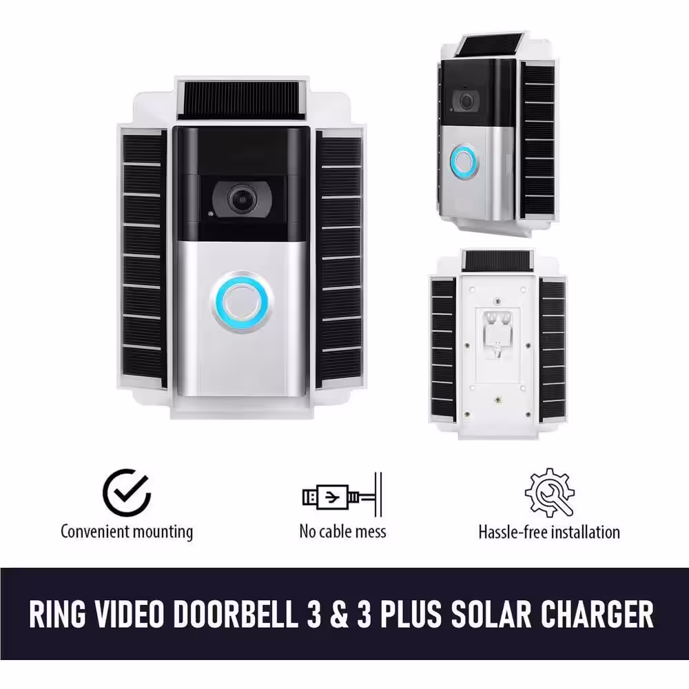 Wasserstein White Solar Charger Mount for Ring Video Doorbell 3, 3 Plus and 4 - Power Your Ring Doorbell (5-Volt 0.6-Watt)