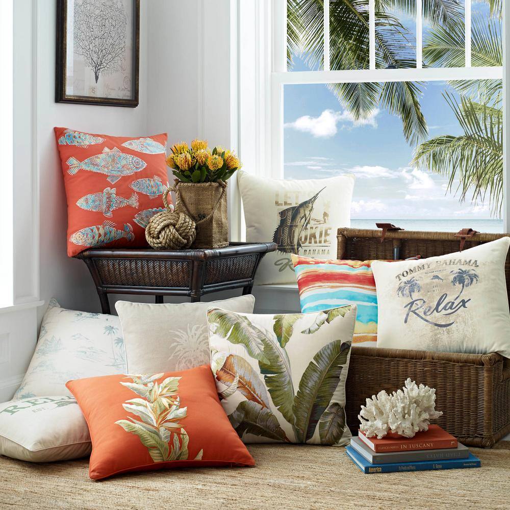 Tommy Bahama Island Essentials Orange Cotton Blend 20 in. x 20 in. Decorative Pillow