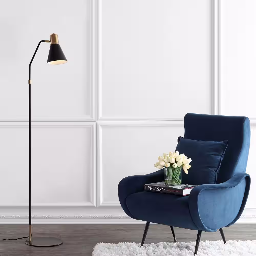 JONATHAN Y Apollo 61 in. Modern Metal LED Task Floor Lamp, Black/Brass Gold