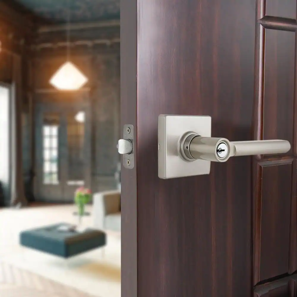 Defiant Tonbridge Satin Nickel Keyed Entry Door Handle with Square Rose