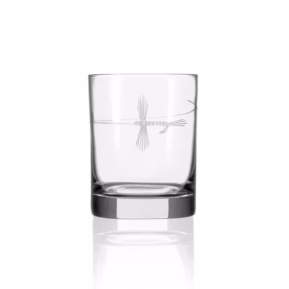 Rolf Glass Fly Fishing 13 fl.oz Clear Double Old Fashioned Glasses (Set of 4)