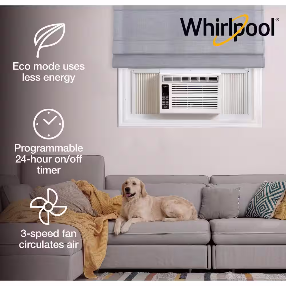 Whirlpool Energy Star 6,000 BTU 115-Volt Window-Mounted Air Conditioner w/Remote, Digital Display, Dehumidifier, Timer, 250 sq.ft.