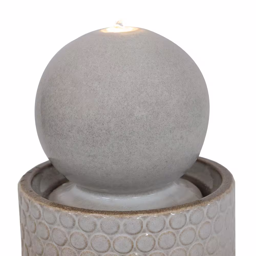 Sunnydaze Decor Modern Orb on Circle-Pattern Base Ceramic Outdoor Cascading Fountain with LEDs