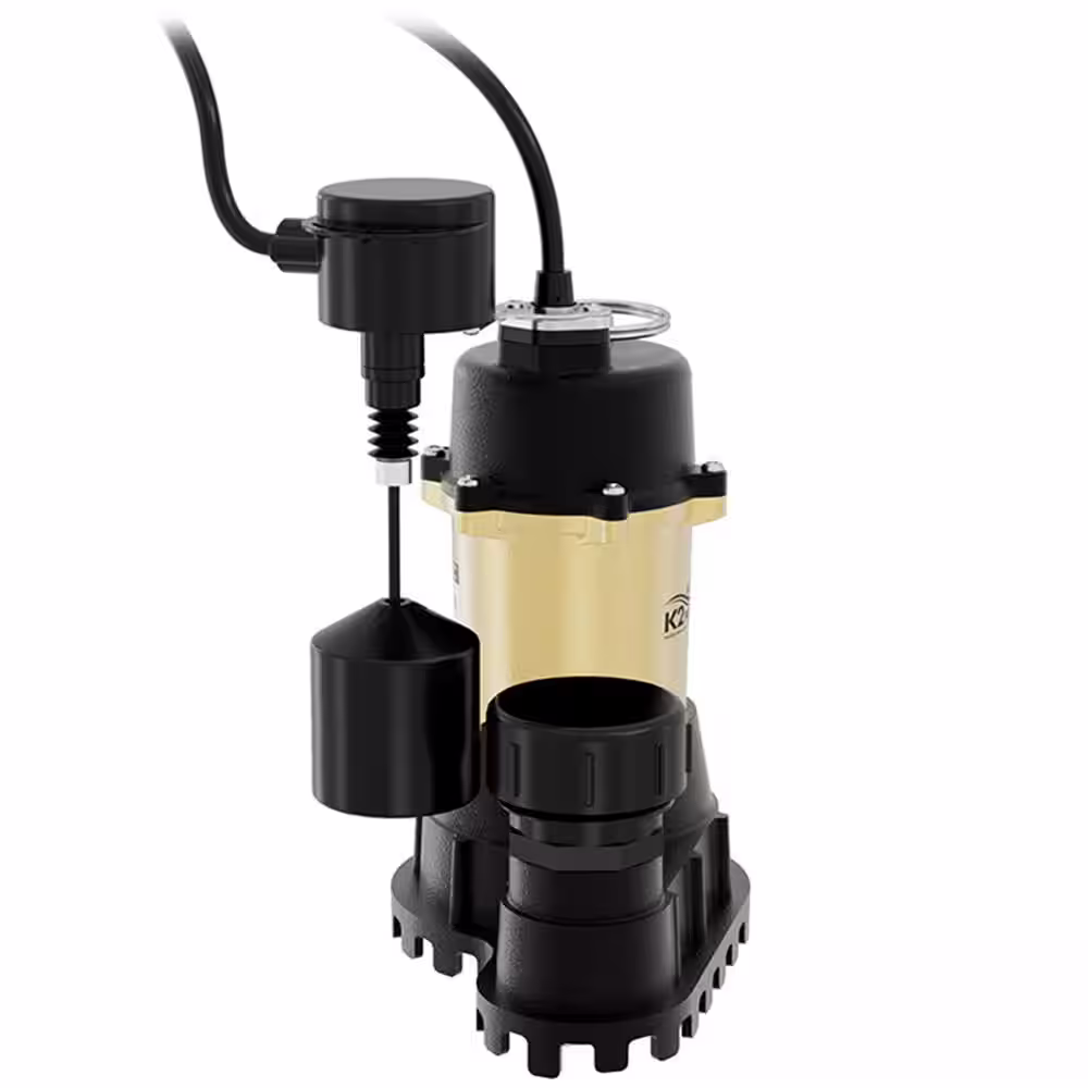 K2 1/3 HP Heavy-Duty Cast Iron Sump Pump with Vertical Switch