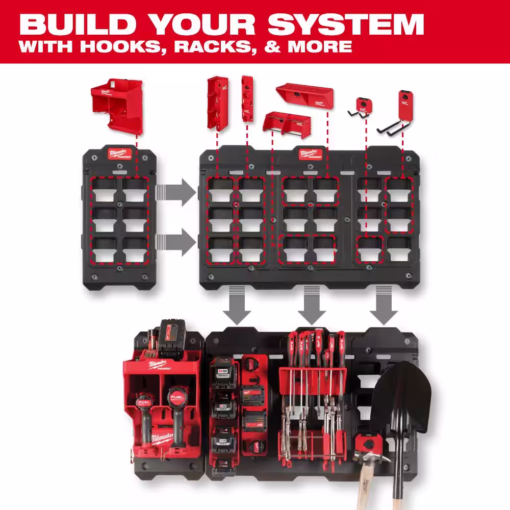 Milwaukee Packout Long Handle Tool Rack with Packout Compact Wall Plate