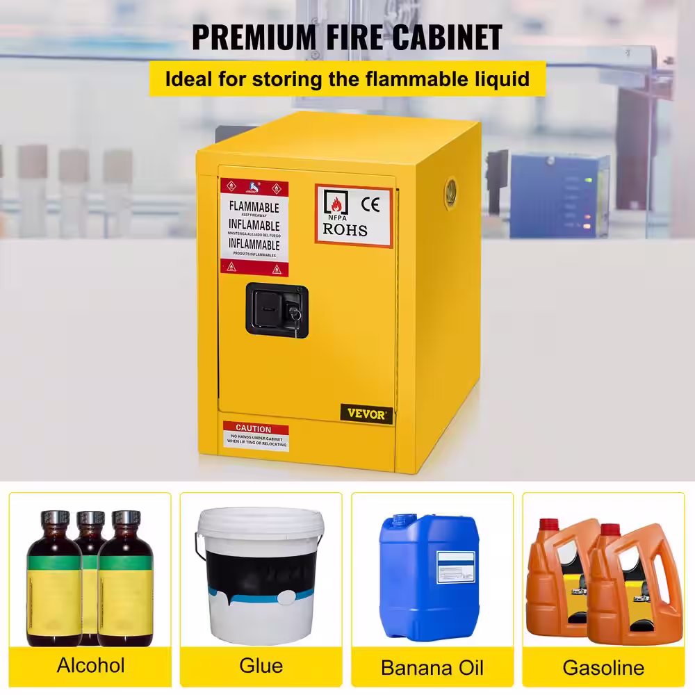 VEVOR 17 in. W x 17 in. D x 22 in. H Flammable Storage Safety Cabinet Adjustable Shelf Steel Yellow Outdoor Storage Cabinet