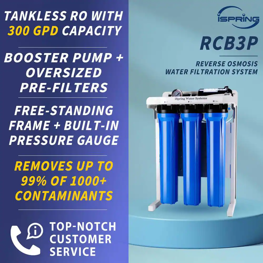 ISPRING 300 GPD Reverse Osmosis Water Filtration System with Booster Pump and Oversized Pre RO Filters