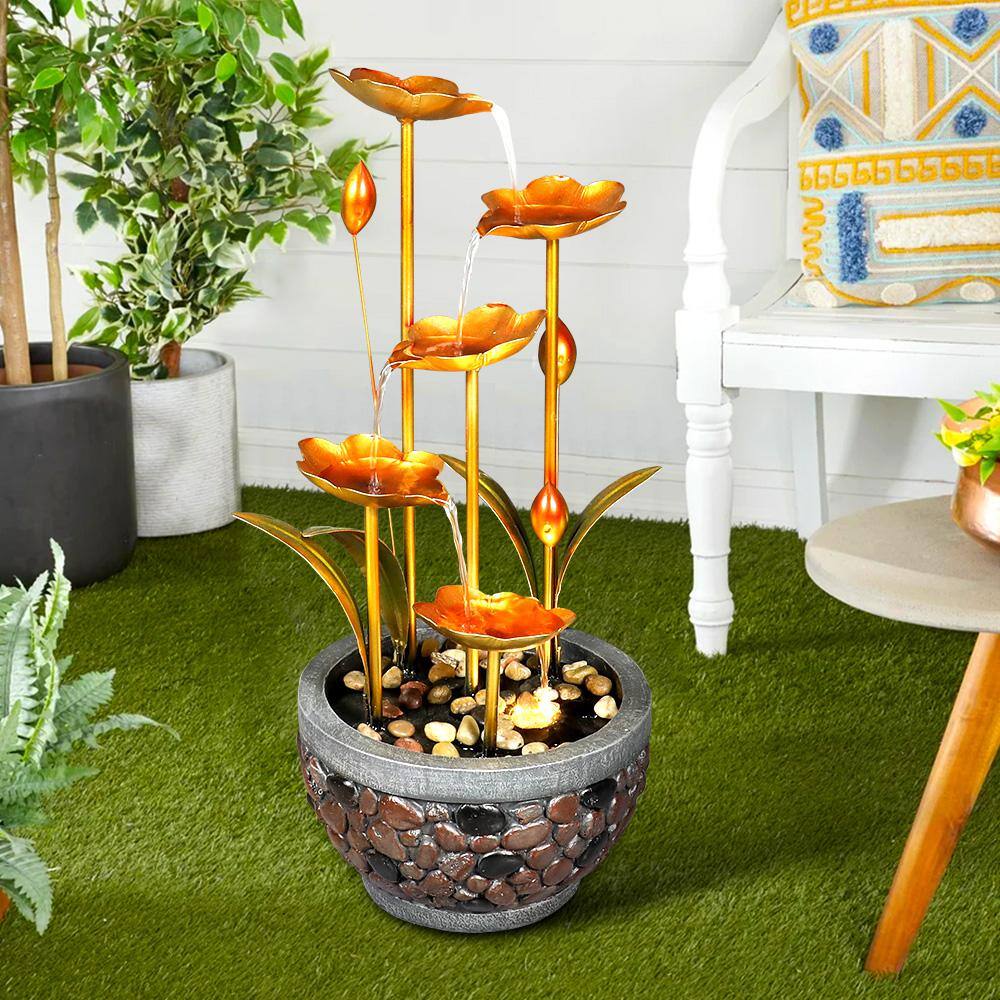 Watnature 20.8in. Indoor Outdoor Water Fountain - Metal Leaves Modern Cascading Waterfall Outdoor Fountain for Garden House Office