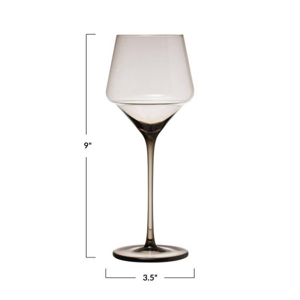 Storied Home 12 oz. Long Stem Wine Glass Set with Smokey Grey Clear Glass Finish (Set of 6)