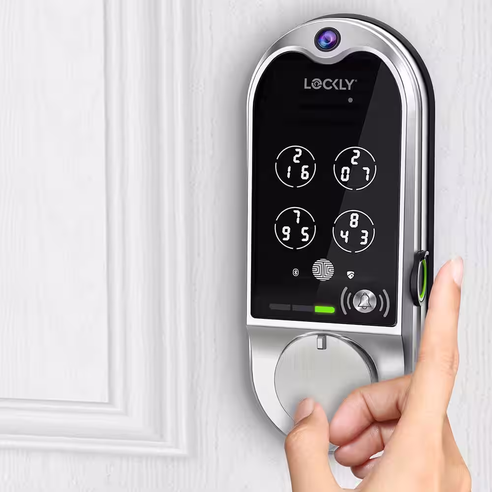 Lockly Vision Satin Nickel Deadbolt Smart Lock w/ Video Doorbell, 2-Way Audio, Keypad, 3D Fingerprint, Full Mobile App control