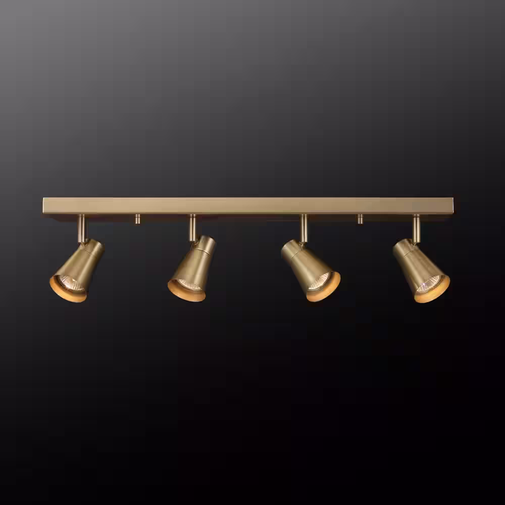 Globe Electric Modern 2 ft. Matte Brass Indoor Hard Wired Track Lighting Kit with Pivoting Shades Step Heads