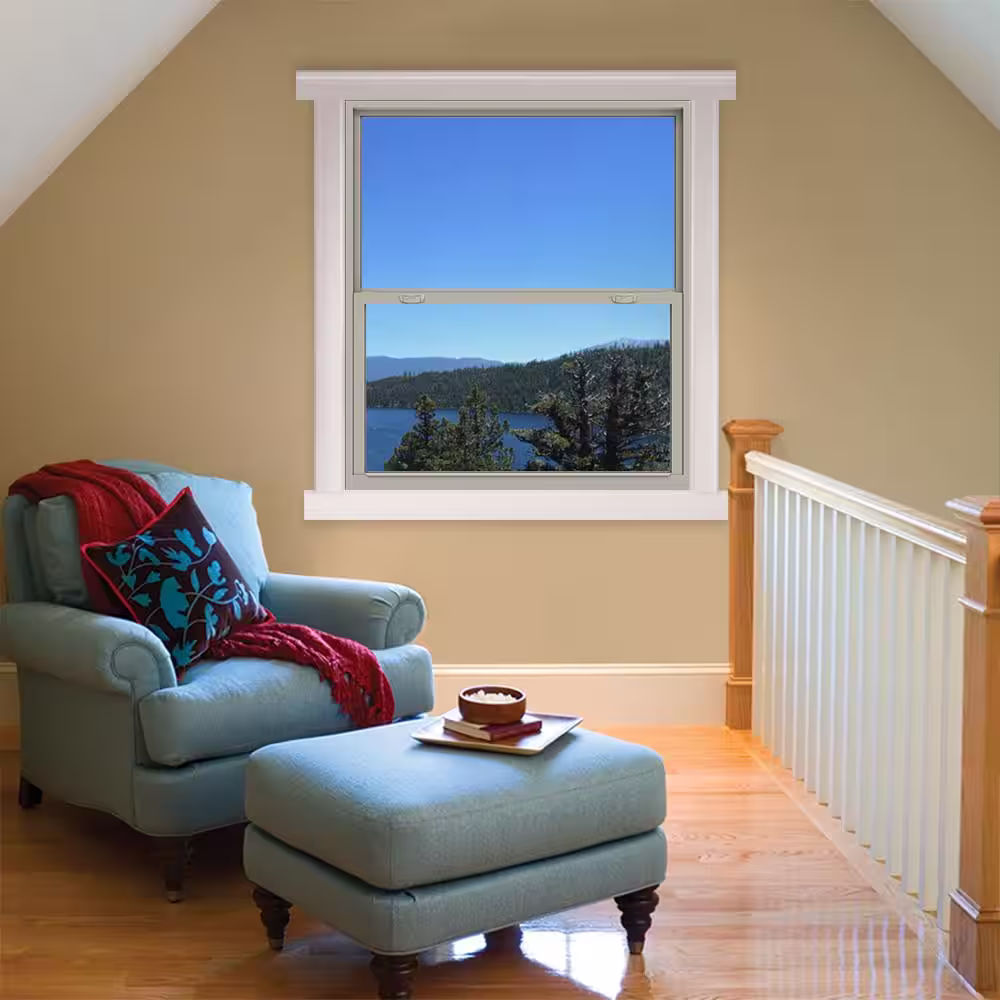 JELD-WEN 48 in. x 60 in. V-4500 Series Desert Sand Single-Hung Vinyl Window with Fiberglass Mesh Screen