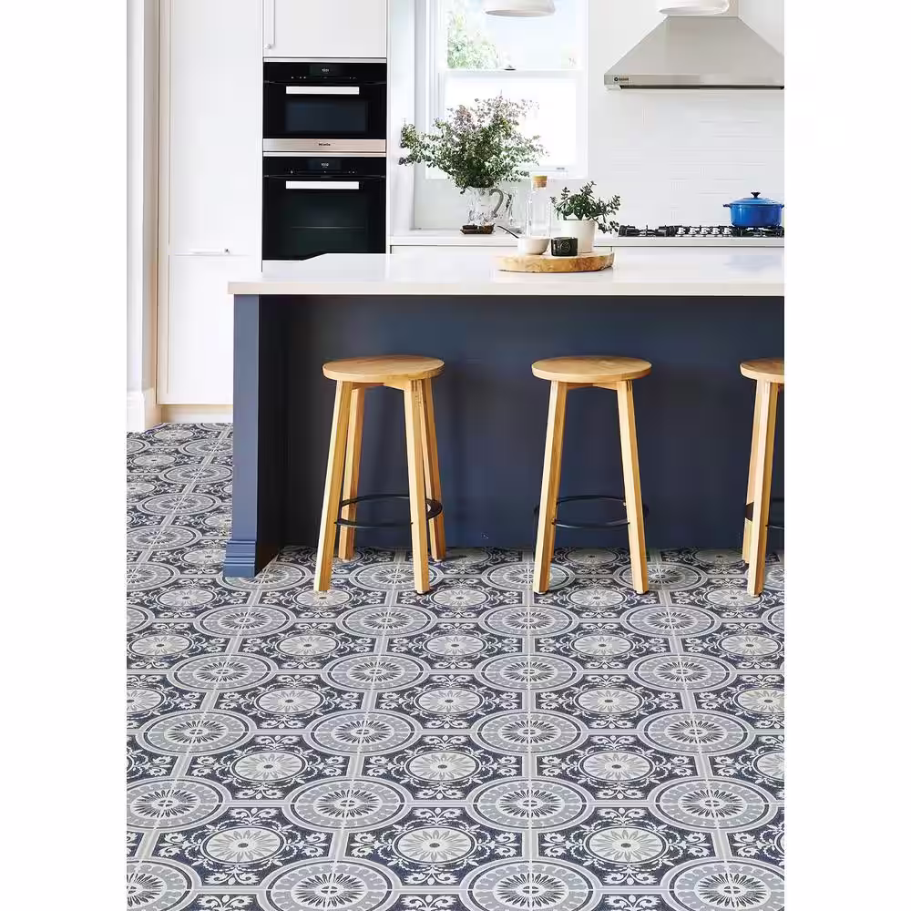 FloorPops Ezra 12 in. W x 12 in. L Blue Peel & Stick Vinyl Tile Flooring (20 sq. ft./case)