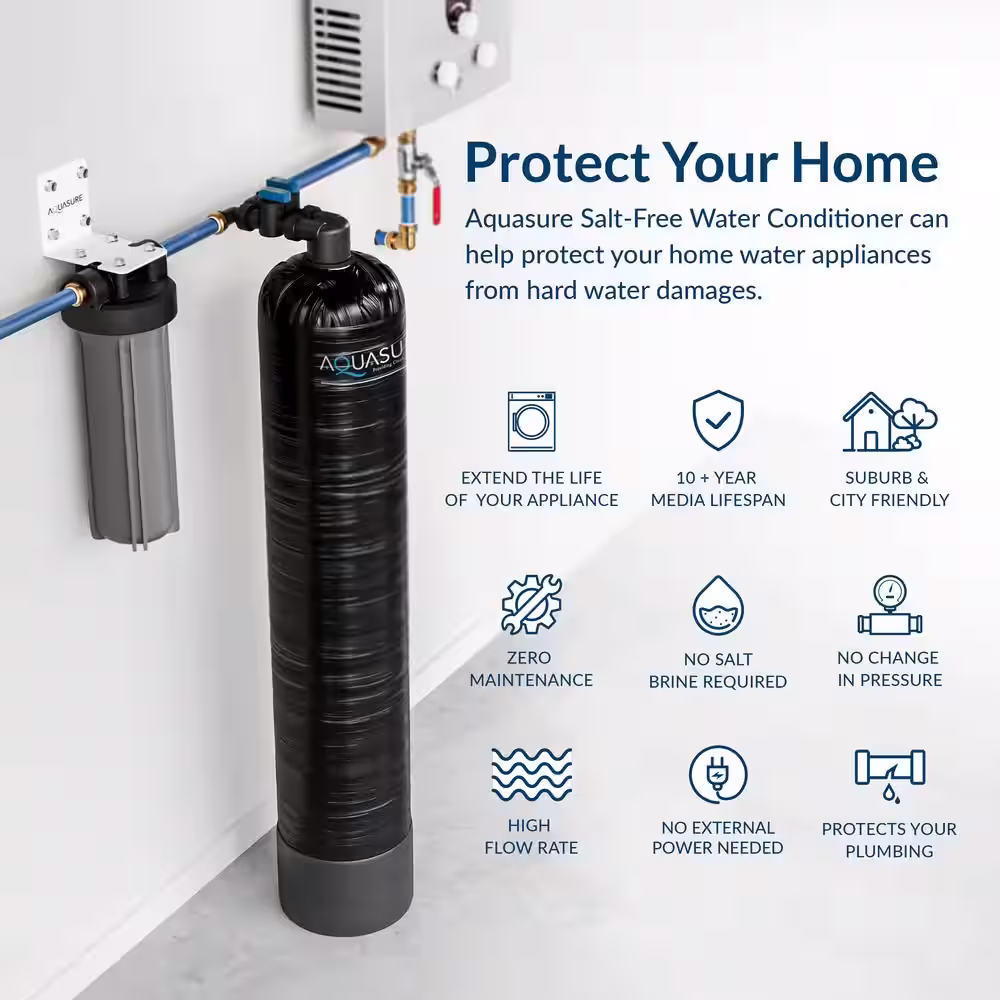 AQUASURE Serene Series 15-GPM Whole House Salt-Free Water Conditioning/Softening System with Triple Purpose Pre-Filter