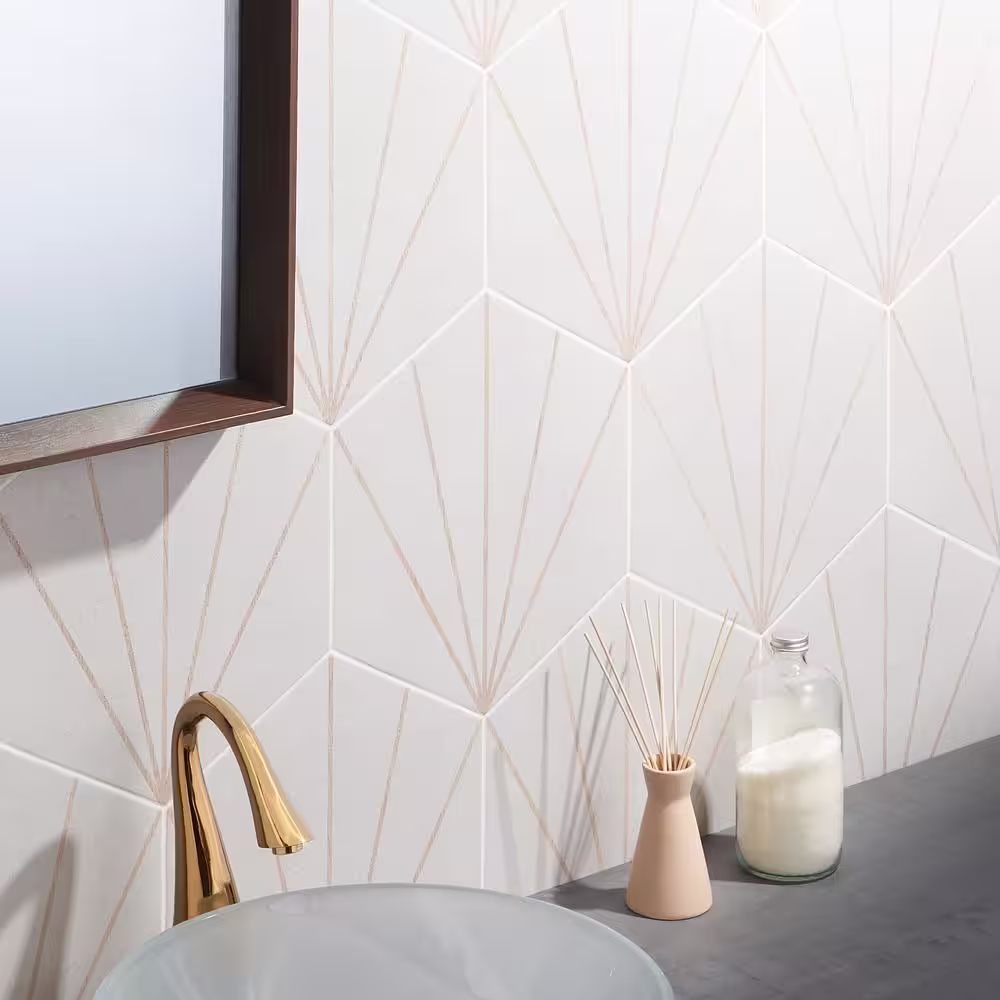 Ivy Hill Tile Klyda Beams White 12.6 in. x 14.5 in. Matte Hexagon Porcelain Floor and Wall Tile (10.51 sq. ft. / Case)