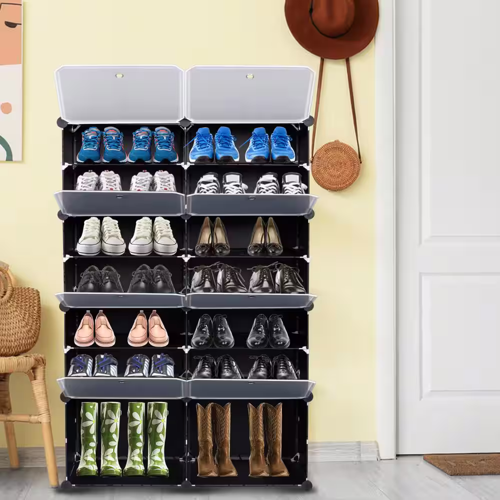 None 48 in. H 28-Pair Black Shoe Rack