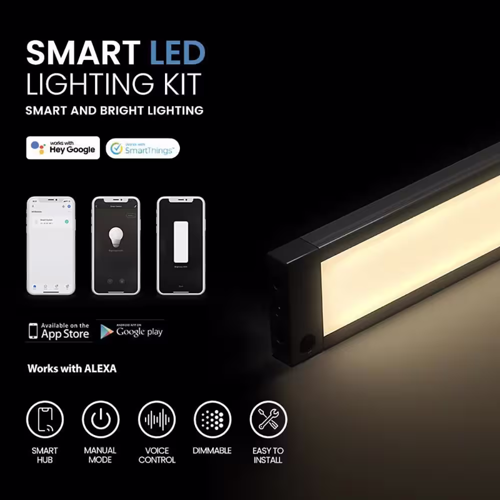 ESHINE Works with Alexa, Google 3 Pack 12 inch Black Smart Dimmable LED Under Cabinet Lighting Kit - Warm White (3000K)