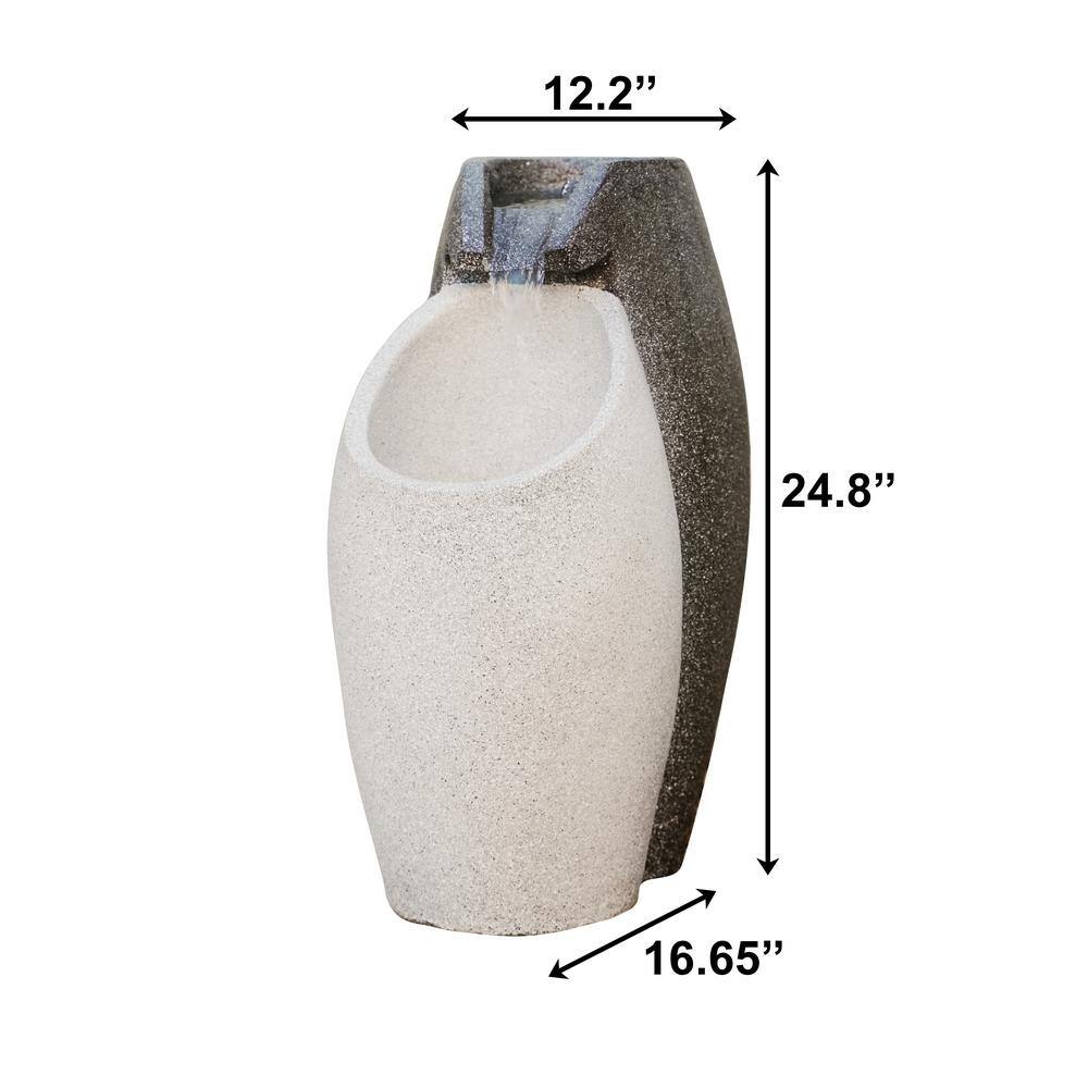 XBRAND 25 in. Tall Grey and White Modern Floor Waterfall Fountain with LED Light Indoor Outdoor Decor