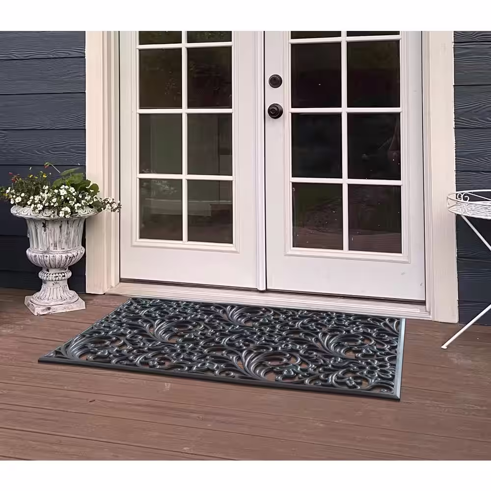 A1 Home Collections A1HC Floral Paisley Black 30 in x 48 in Natural Rubber Large Outdoor Durable Doormat