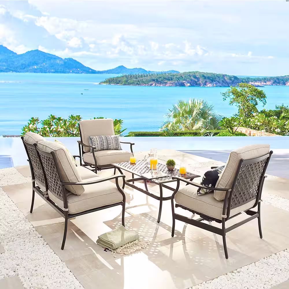 TOP HOME SPACE 4-Piece Metal Patio Conversation Set with Beige Cushions