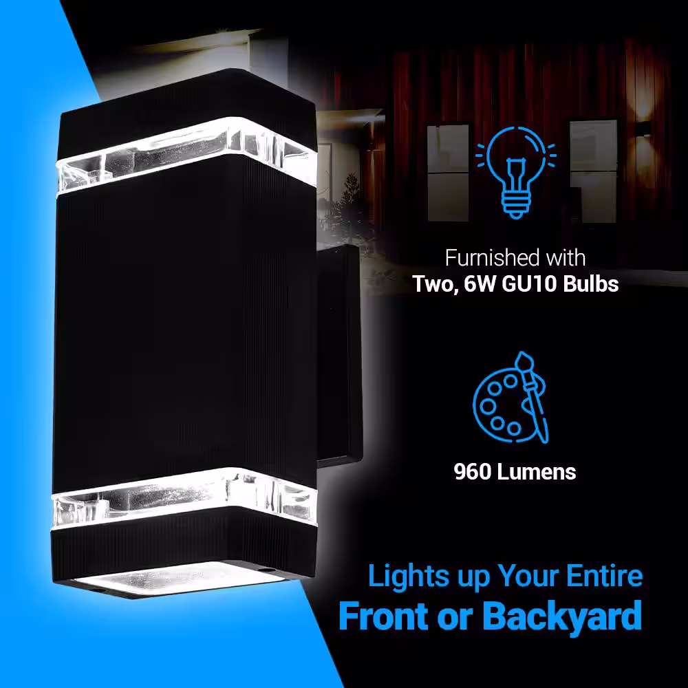 None 2-Light White Wall Sconce with Up Down Dusk To Dawn 7-Watt Warm Black LED (2-Pack)