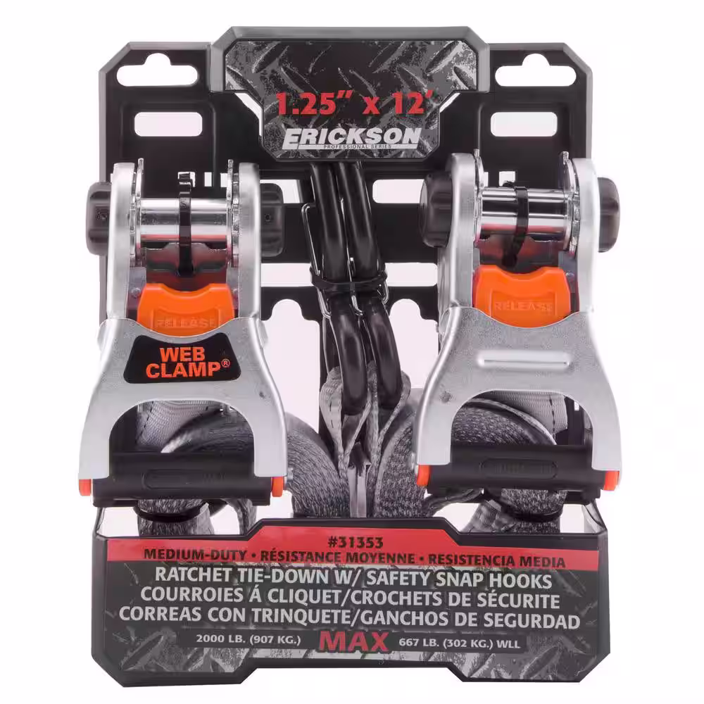 Erickson 12 ft. x 1-1/4 in. Deluxe Ratcheting Tie Downs