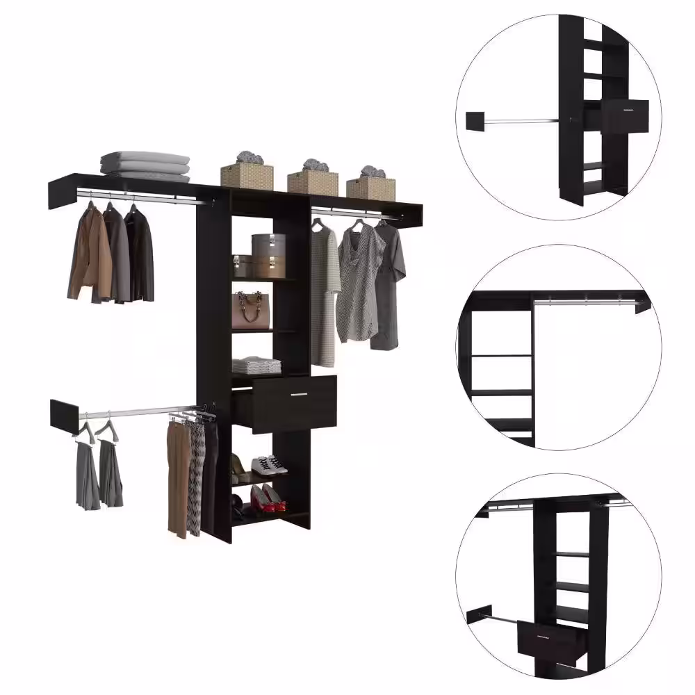 Magic Home 98 in. x 83 in. Reach-in Freestanding Closet System with 1 Drawer and 4 Shelves, Black Wengue