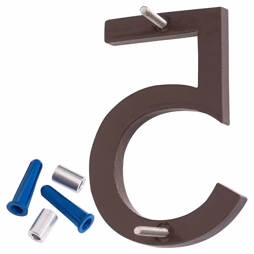 Montague Metal Products 4 in. Satin Nickel/Roman Bronze 2-Tone Aluminum Floating or Flat Modern House Number 5