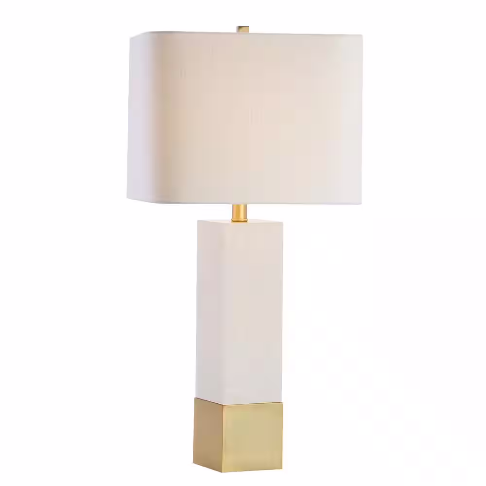 None Jeffrey 29 in. Brass Gold/White Metal/Marble LED Table Lamp