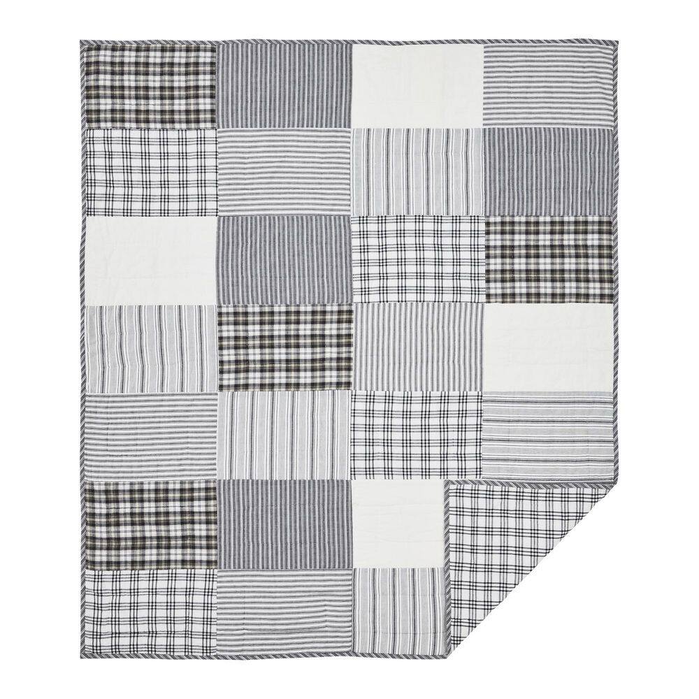 VHC BRANDS Sawyer Mill Black Farmhouse Block Patchwork Quilted Cotton Throw