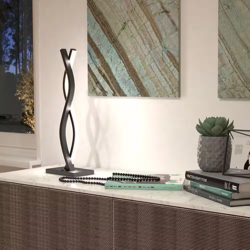 Artika Wave 18 in. Black Modern Dimmable Table Lamp for Living Room