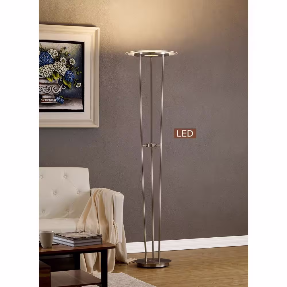 ARTIVA 72 in. Satin Nickel Luciano LED Torchiere Floor lamp Touch Dimmer