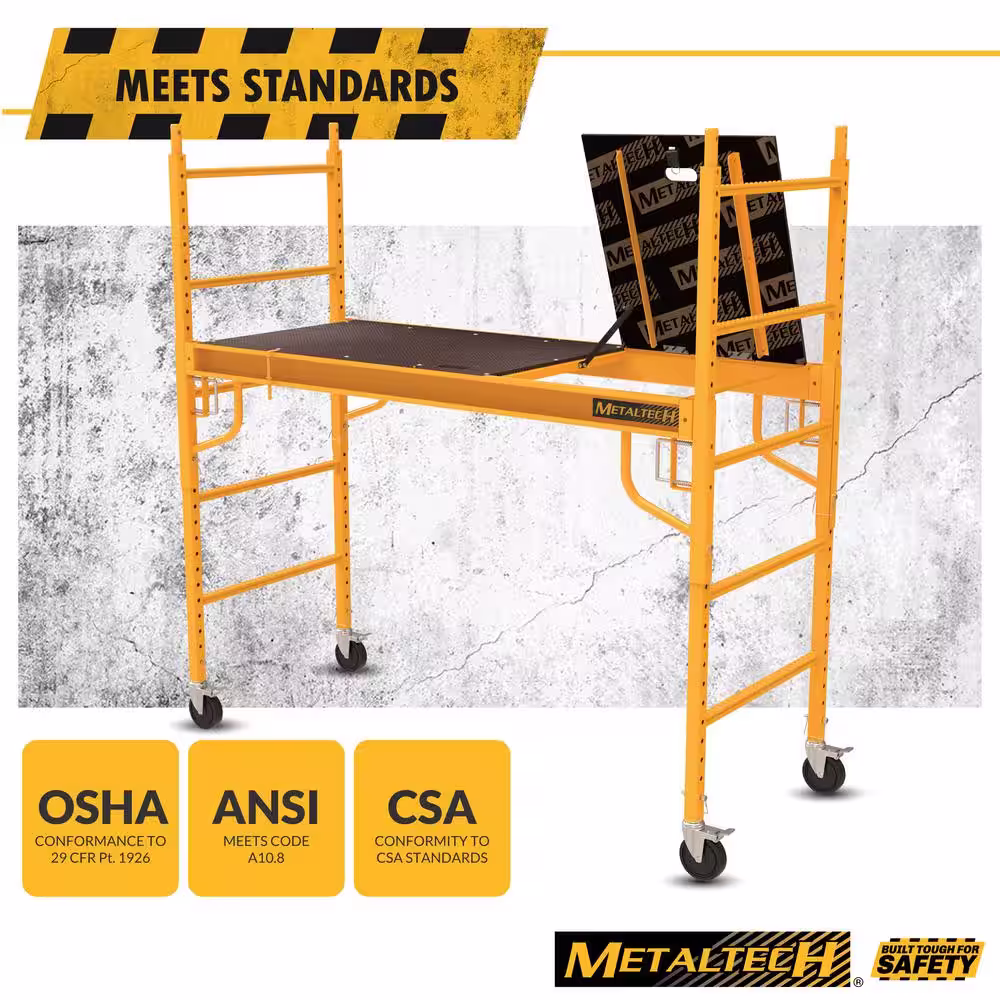 MetalTech Safeclimb Baker 6.2 ft. L x 6.25 ft. H x 2.5 ft. D Steel Scaffold Platform with Wheels and Scafflock, 1100 lbs. Capacity