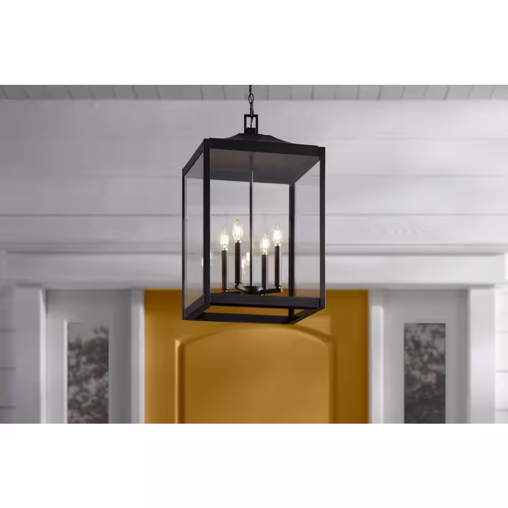 Home Decorators Collection Havenridge 4-Light Matte Black Outdoor Chandelier with Clear Glass (1-Pack)