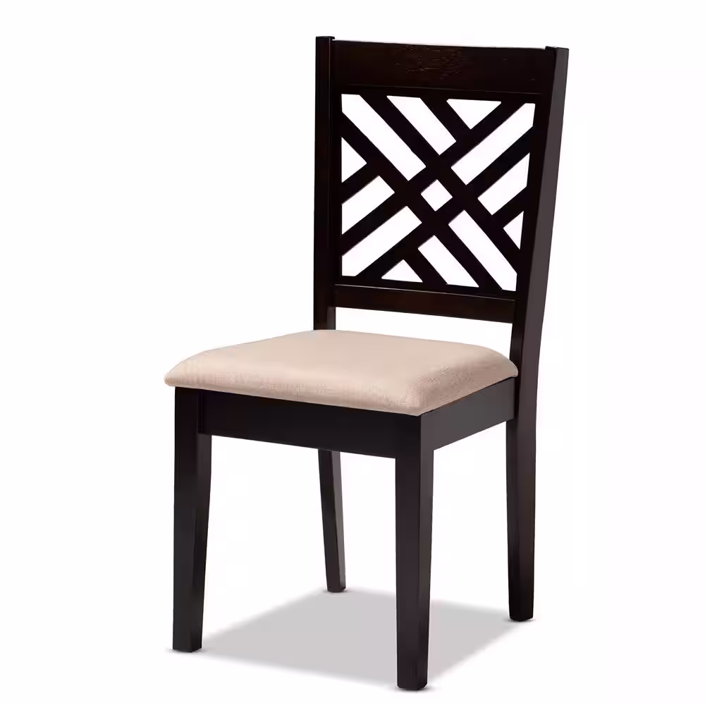 Baxton Studio Caron Sand Brown and Espresso Fabric Dining Chair (Set of 4)