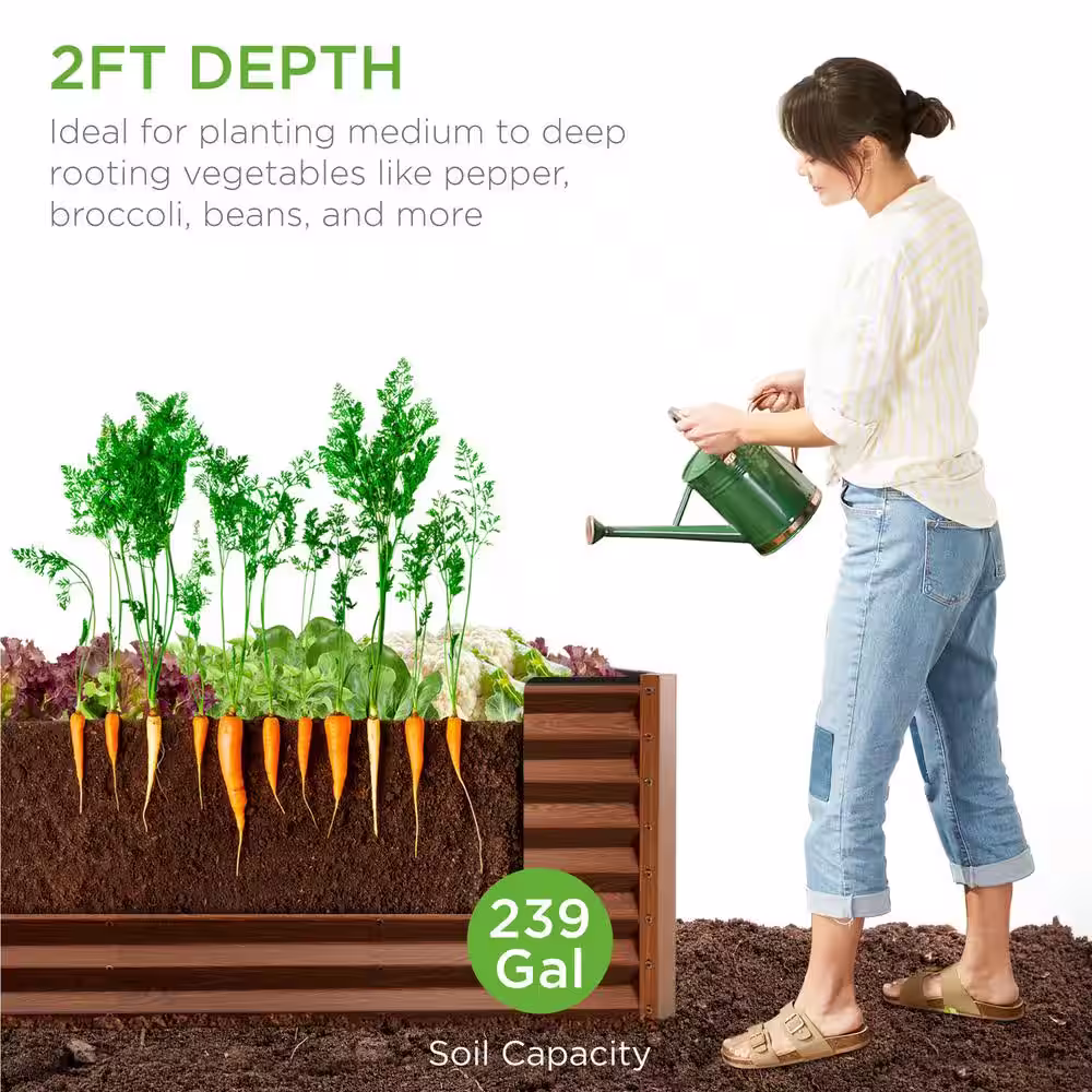 Best Choice Products 8 ft. x 2 ft. x 2 ft. Outdoor Steel Raised Garden Bed, Planter Box for Vegetables, Flowers, Herbs - Wood Grain