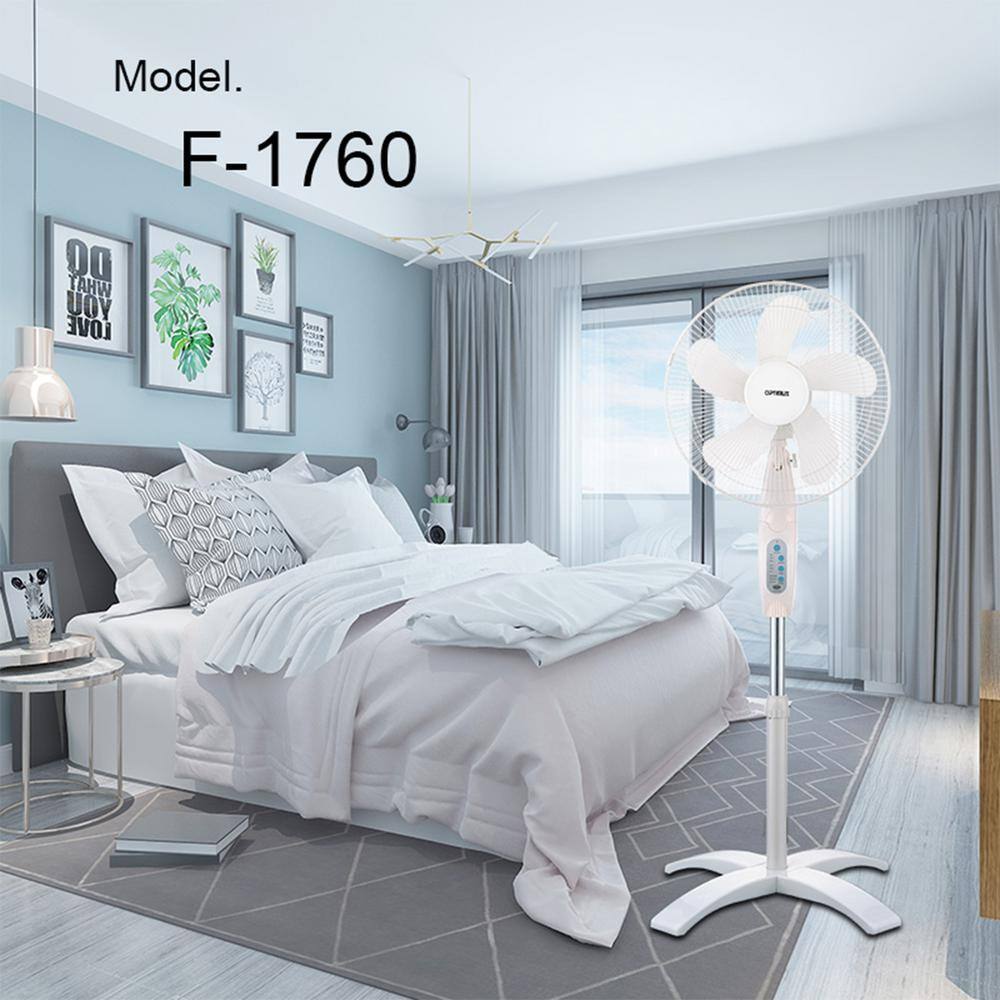 Optimus F-1760 16 in. Wave Oscillating 3-Speed Stand Fan with Remote Control