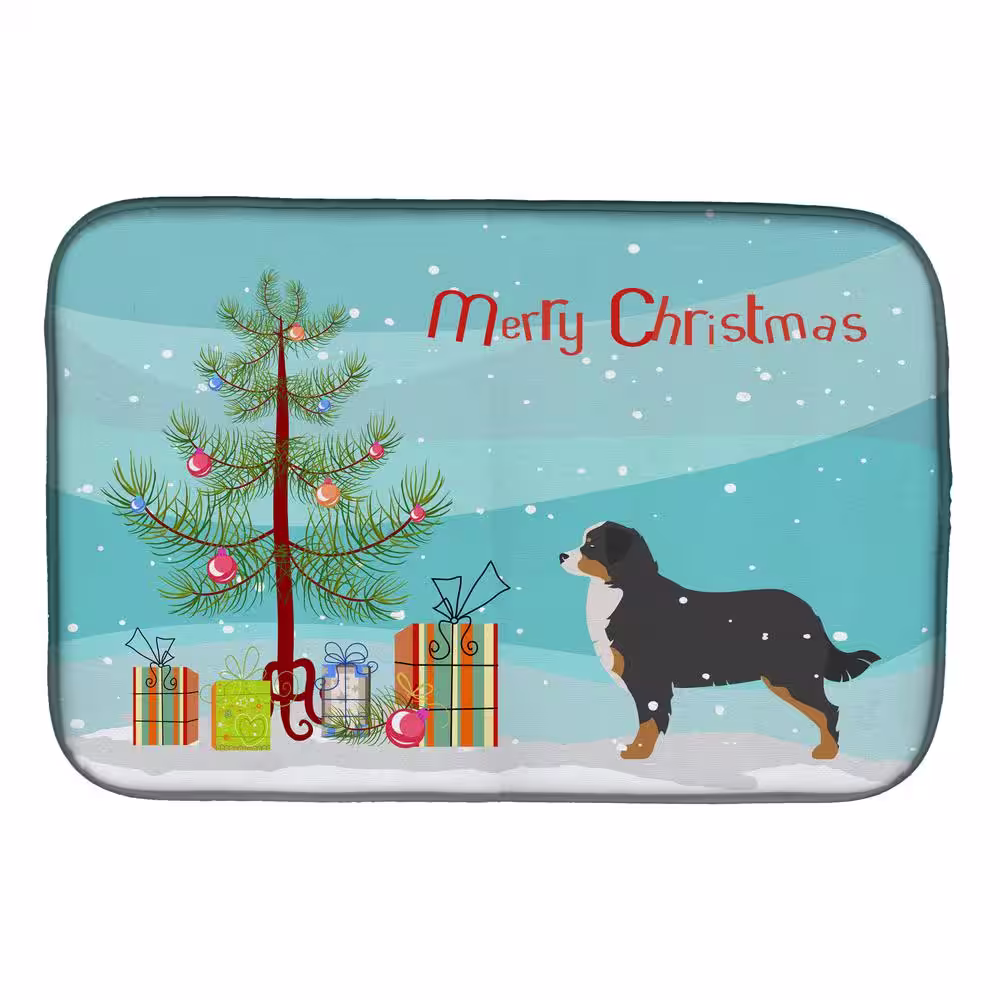 Caroline's Treasures 14 in. x 21 in. Multicolor Bernese Mountain Dog Merry Christmas Tree Dish Drying Mat