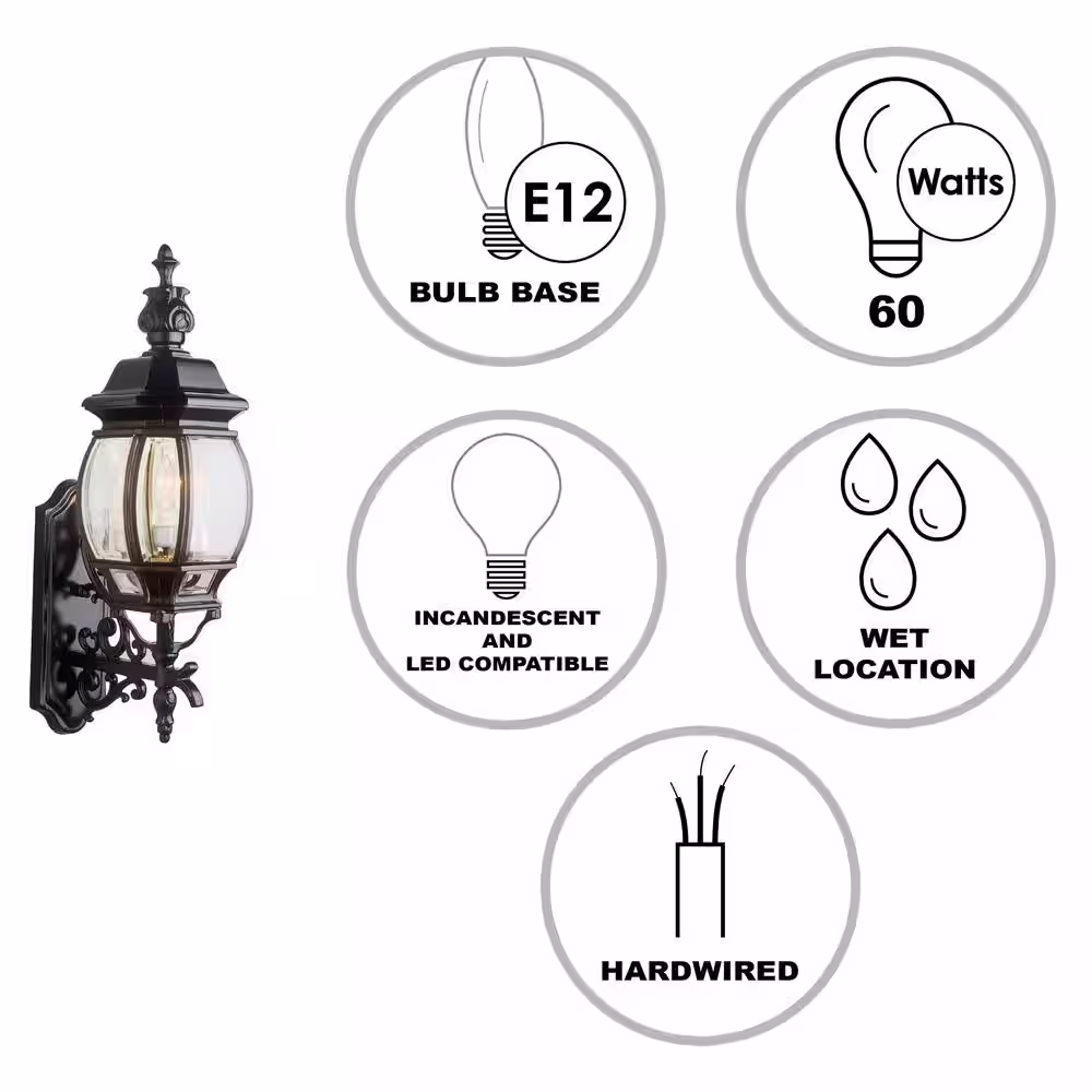 Bel Air Lighting Francisco 22.5 in. 3-Light Black Coach Outdoor Wall Light Fixture with Clear Glass