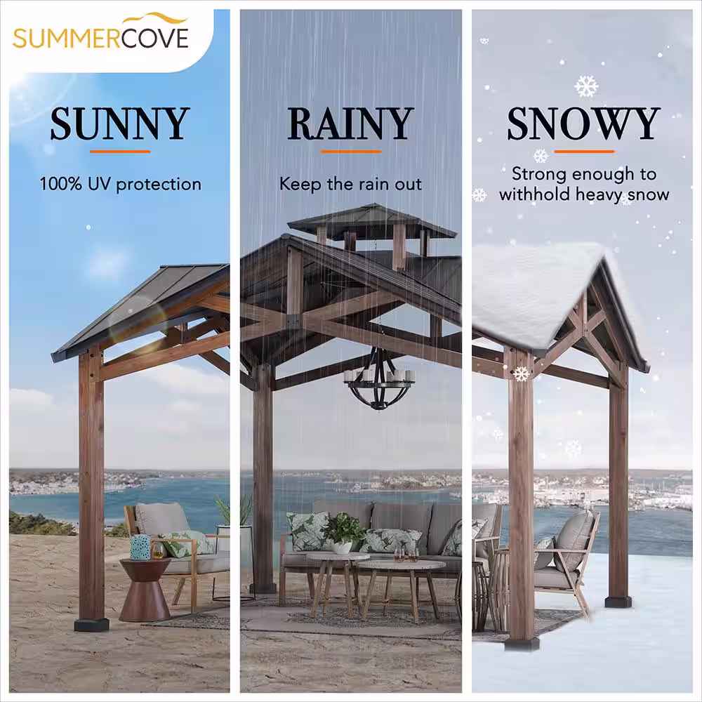 Sunjoy Bella 12.5 ft. x 12.5 ft. Cedar Framed Gazebo with Black Steel 2-Tier Hardtop Roof