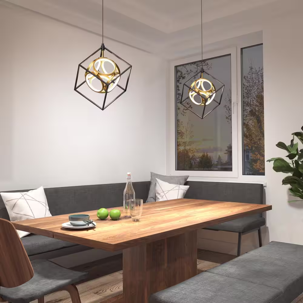 Artika Luxury 18-Watt 1 Light Black and Gold Modern Industrial Integrated LED Mini Pendant Light Fixture for Kitchen Island