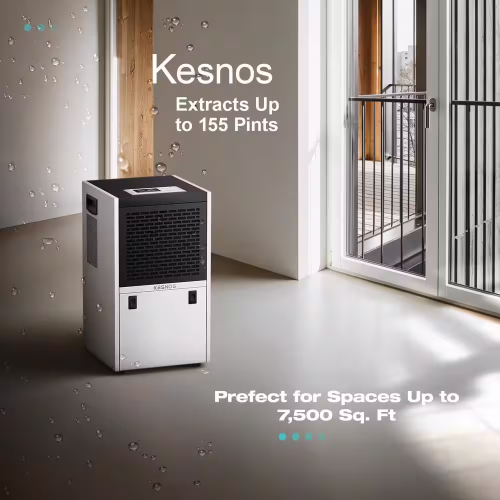 KESNOS 155-Pint Medium Dehumidifier With 6.56 ft. Drain And Bucket for 7500 sq. ft. White
