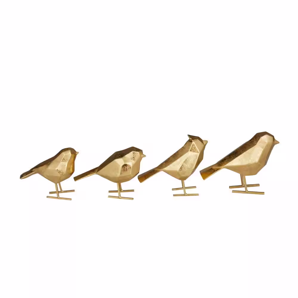 Litton Lane Gold Polystone Bird Sculpture (Set of 4)