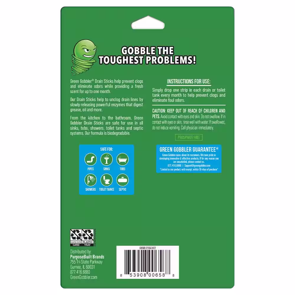 Green Gobbler Bio-Flow Drain Cleaning and Deodorizing Strips with 31 oz. Drain and Toilet Clog Dissolver