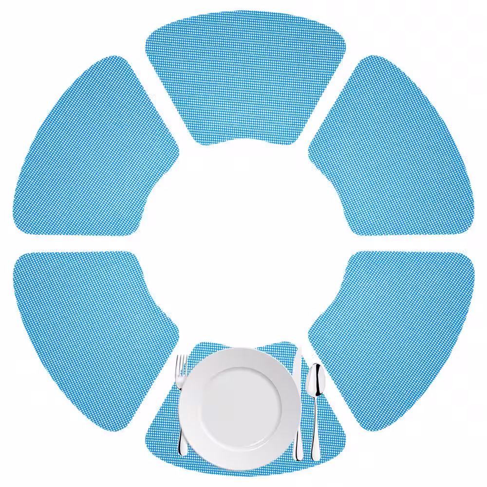 Kraftware Fishnet 19 in. x 13 in. Process Blue PVC Covered Jute Wedge Placemat (Set of 6)