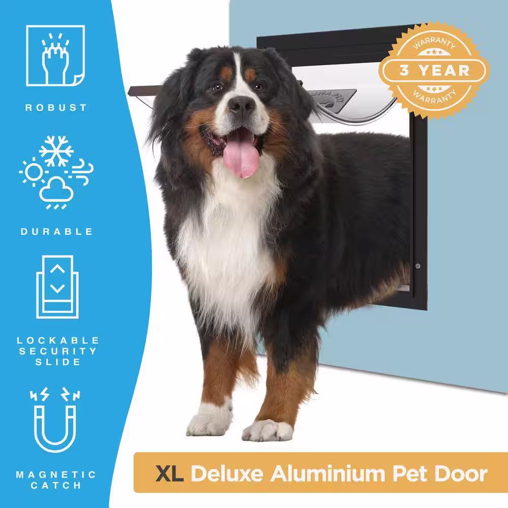 Hakuna Pets 14.6 in x 23.4 in Extra Large Deluxe Aluminum Pet Door Adjustable Tunnel in Black