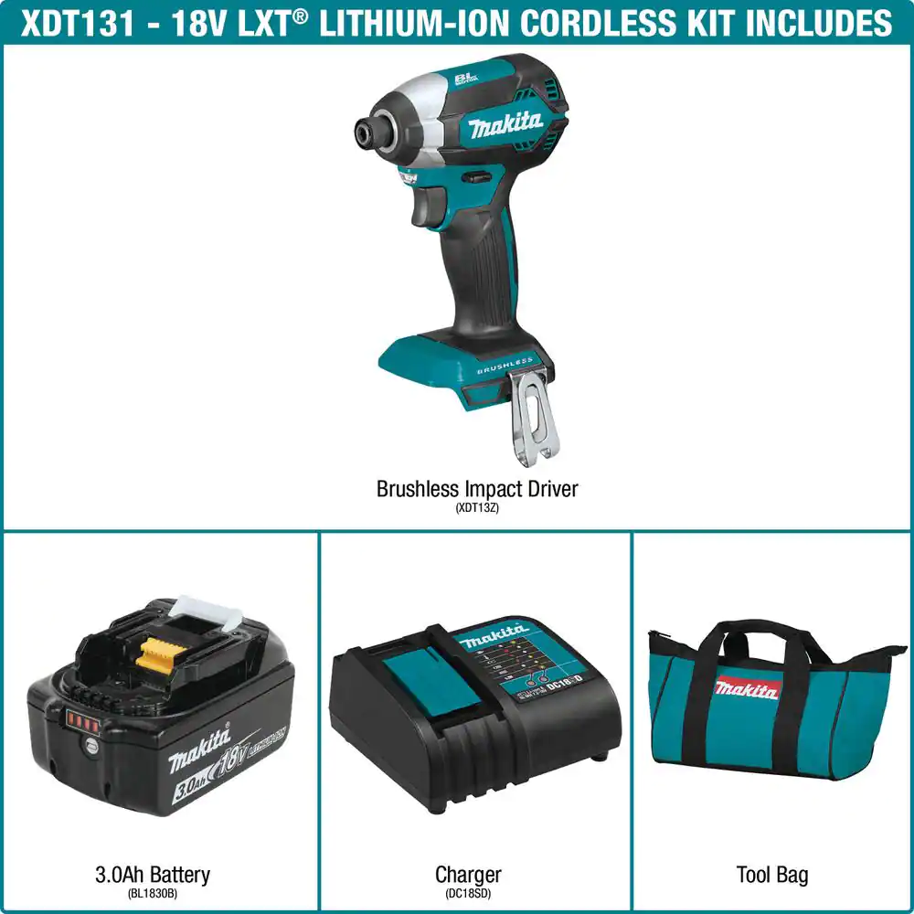 Makita 18V LXT Lithium-Ion Brushless Cordless Impact Driver Kit with (1) Battery 3.0Ah