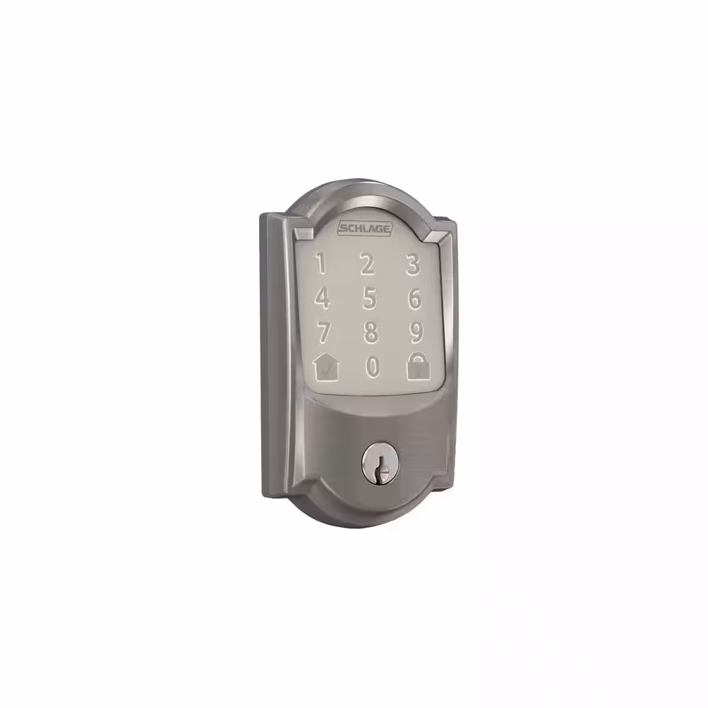 Schlage Camelot Satin Nickel Encode Wifi Electronic Touchscreen Door Deadbolt Alarmed Lock