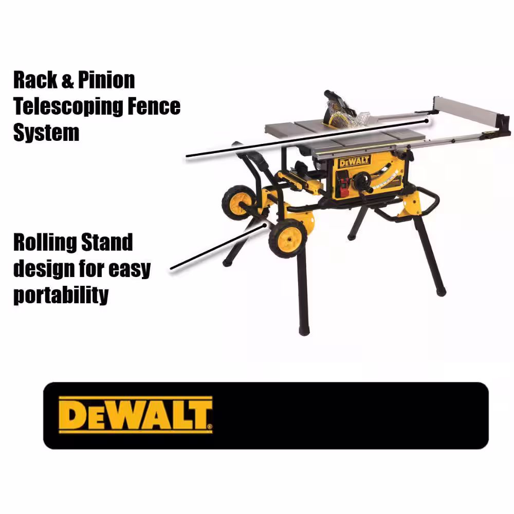 DEWALT 15 Amp Corded 10 in. Job Site Table Saw with Rolling Stand and Construction 10 in. 24-Teeth Thin Kerf Table Saw Blade