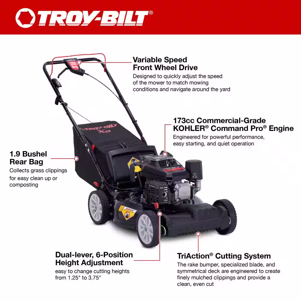 Troy-Bilt XPÂ 21 in. 173cc Kohler Engine 3-in-1 Gas Self-Propelled Mower with Front Wheel Drive Lawn Mower